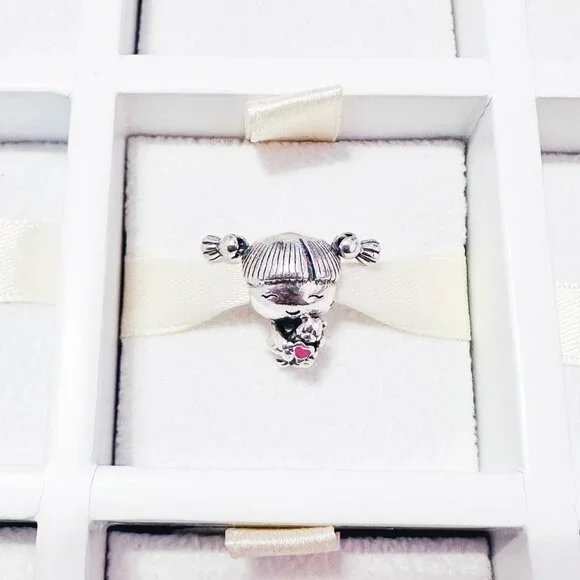 925 Sterling Silver Little Girl With Teddy Bead Charm Bead Fits Pandora Bracelet - Picture 8 of 8